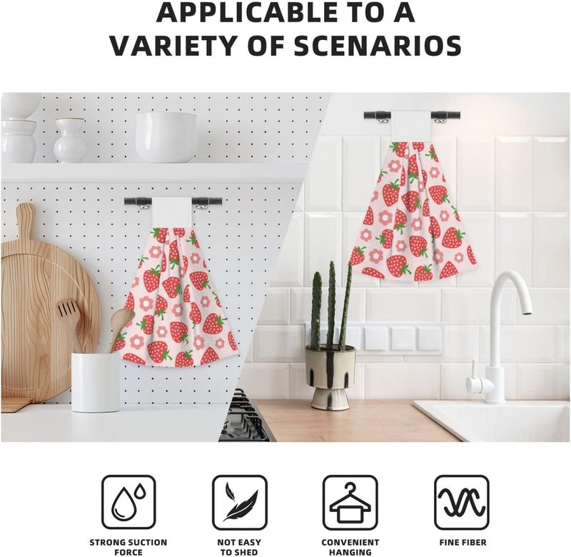PDDCWAY Cute Red Strawberry Kitchen Hand Towels Spring Pink Flowers Hand Tie Towels Set of 2 PCS Dish Towels with Loops Tea Bar Dish Cloths Towel for Bathroom Home - Image 4